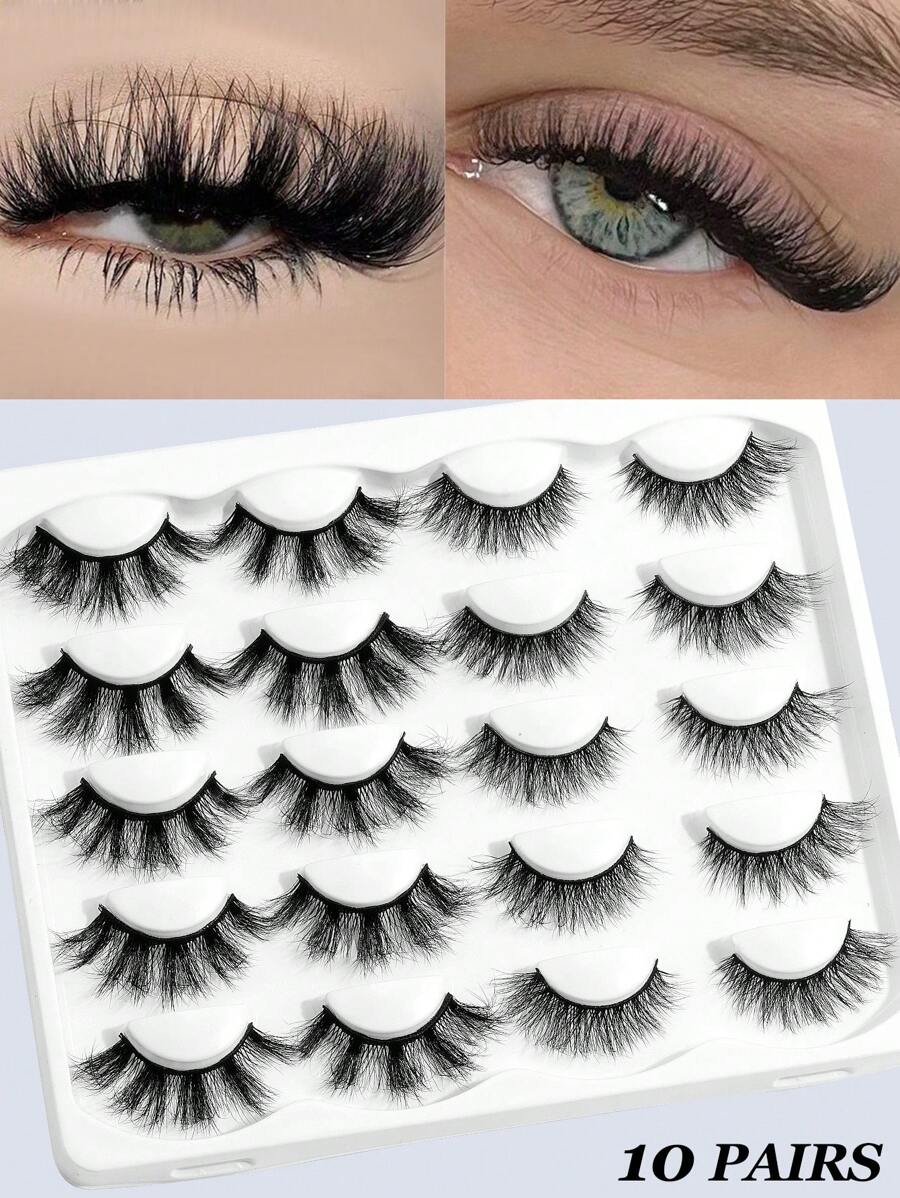 Happy Butterfly 10 Pairs Manga Lashes Faux Mink Eyelashes Cat Eye Eyelashes Natural Full False Eyelashes Travel Essentials Makeup Tools - 眼尾拉長款 - View 1