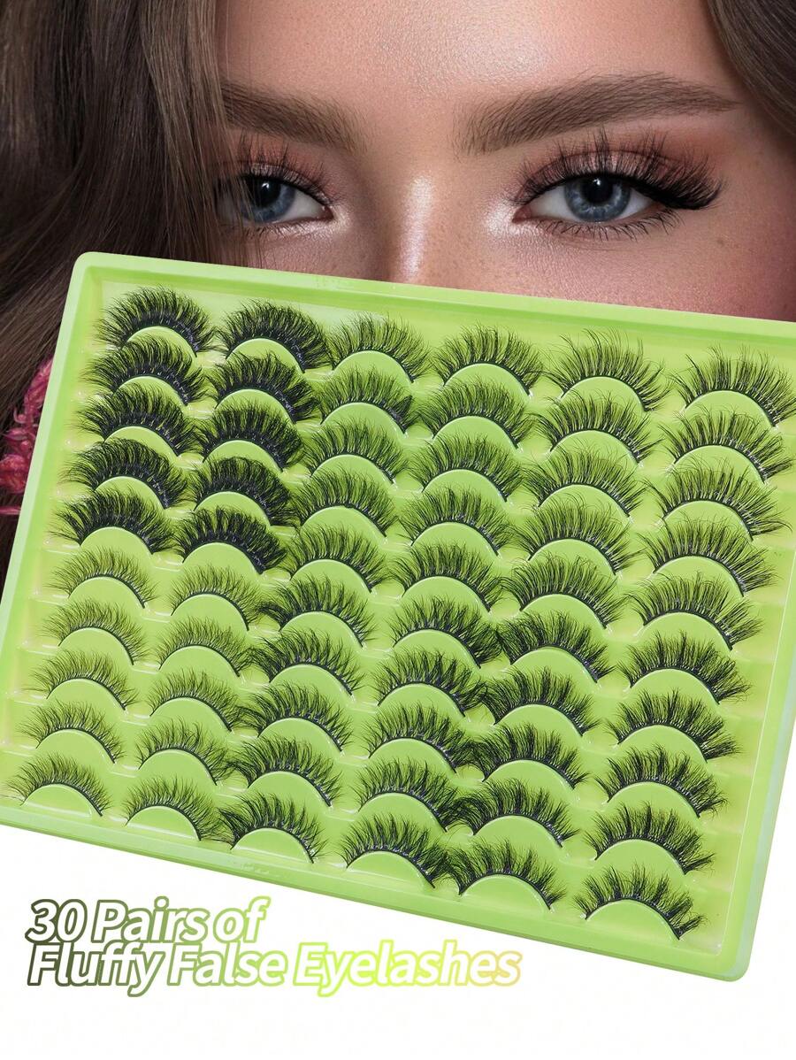 Happy Butterfly 30 Pairs Mixed Style Natural Crossover False Eyelashes, Handmade Lengthened Thick Curly Eyelashes Artificial 3D Fuax Mink Eyelashes D Curvature Makeup Tools Hot Sellers For Daily Life,Gift For Christmas. - 交叉款 - 查看 1