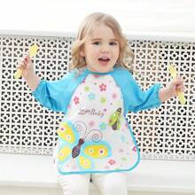 1pc Cartoon Pattern Feeding Bib With Long Sleeves For 0-6 Years Old Children, Durable Polyester, Adjustable Hook & Loop Closure - Multicolor - View 2