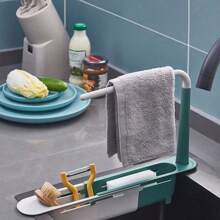 Organizador ajustable y telescópico para el fregadero con drenaje rápido y base antideslizante - Estantería de almacenamiento multifuncional para el fregadero de la cocina, encimera del baño, autocaravanas, cocina al aire libre y organización de espacios reducidos | Soporte expandible para esponjas