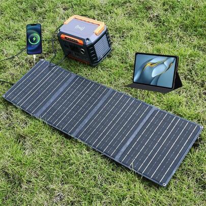 100WPortable Outdoor Solar Power Panel; Mobile Phone; Fan; Storage Battery; For Outdoor Camping; Offshore Fishing; Mountaineering; RV