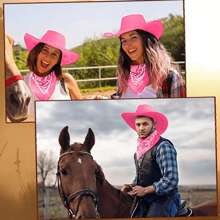 1/2X COWBOY HAT AND BANDANA WILD WESTERN FANCY DRESS COSTUME ACCESSORY - Dark Pink - View 3