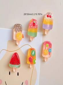 6pcs Refrigerator Magnet Fruit Ice Cream Popsicle Strawberry Watermelon Simulation Food Play Home Decoration DIY Magnet