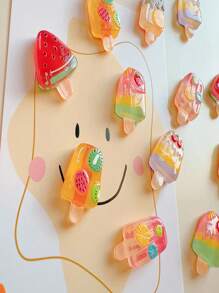 6pcs Refrigerator Magnet Fruit Ice Cream Popsicle Strawberry Watermelon Simulation Food Play Home Decoration DIY Magnet