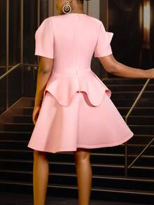 Pink Party Lovely Ruffle Sweet 3D Flower Short A Line Dress, Wedding Guest Cocktail Dress