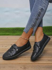 新款女款白色淺口彈性帶金色鑽石裝飾休閒鞋 - 黑色 - 查看 2