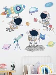 2 件太空主题墙贴，宇航员飞船和气球和星星可移除墙贴，装饰房间装饰家居装饰墙壁装饰浴室装饰墙壁艺术厨房家居装饰客厅墙纸家居装饰卧室装饰房间装饰用品客厅装饰 - 彩色 - 查看 7
