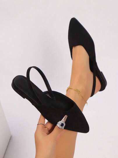 极简主义尖头 D'Orsay 高跟鞋 - 女士经典黑色细高跟办公室正式派对鞋，防滑低跟织物鞋面，橡胶鞋底