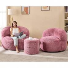Hobestluk Bean Bag Chair Bean Bag Chairs Adults Big Adult Bean Bag Chair With Foam Filler Large Beanbags With Stuffed Back Lazy Sofa, Pink-Oversize - 粉色 - 查看 12