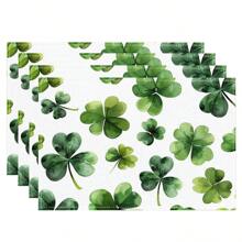 1pc/4pcs/6pcs, Home Decor Lucky Four Leaf Clover Art Print Linen Placemats, Suitable For Dining Table, All Seasons Decoration, Modern Style Washable Tablemat, Room Decor, Placemat, Coaster, Kitchen Dining Table Mat, Party Decoration, Home Decor, Ideal Gift
