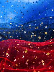 1pc Star & Moon Hexagonal Tulle Fabric, Handmade DIY Headpiece, Clothing, Dress, Flower Packaging, Soft Tulle