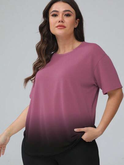 大码女式渐变圆领短袖 T 恤，休闲春夏