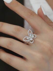 BALMORA 1 件轻奢时尚 S925 纯银全锆石镶嵌蝴蝶戒指，女士音乐节派对装，生日礼物