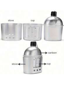 Aluminum Water Bottle Cup Stove Bag Set Portable Military Water Bottle With Cup Outdoor Camping Survival Nature Experience Hiking Backpacking Travel