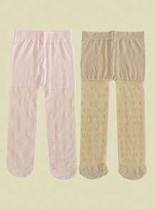 2 件女童婴幼儿心形印花紧身裤，柔软网眼连裤袜，纯色紧身裤，适合日常生活、舞蹈练习、裙子搭配，春夏 - 彩色 - 查看 44