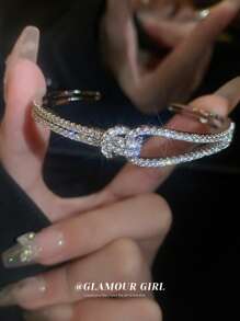 1 件优雅锆石装饰可调节袖口手链，镀金铜设计，简约风格适合女性、婚礼、派对以及情人节、母亲节的礼物