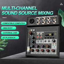 Depusheng BN4 Mini Audio DJ Mixer Sound Board Console System,4 Channel Phantom Power With USB MP3 Stereo Live DJ Studio Streaming For Professional Recording Party KTV Stage - Black - View 2