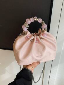 迷你褶皱云朵图案手提包，优雅气质，圆形珍珠设计时尚单肩包和斜挎包，适合通勤和工作 - 彩色 - 查看 11