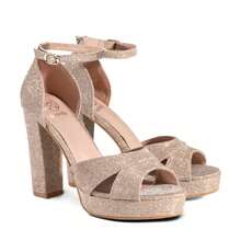 Weide Sandalias de Dama Mujer Tacones Grueso Social Fiesta Moda - Dorado - Ver 4