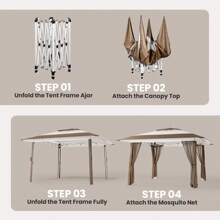 13x13 Pop Up Gazebo Tent With Mosquito Netting, Outoor Canopy Tent With 4 Sandbags, 8 Stakes, 4 Ropes, Roller Bag, Pop Up Canopy Tent For Lawn Backyard Garden Deck,Outdoor Furniture - 米色 - 查看 6