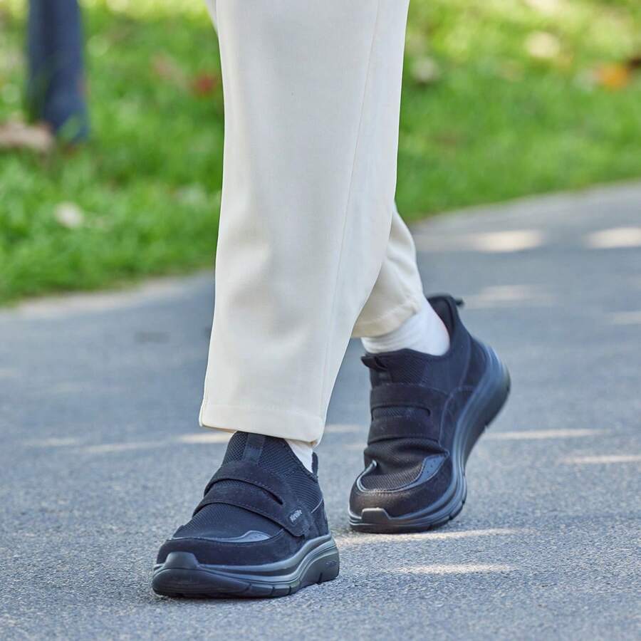 FitVille Women's Lightweight Walking Shoes Wide Fit Fashion Trainers Adjustable Comfortable Sneakers - Black - View 1