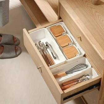 1 pezzo di scatola organizzativa per cassetti espandibile, divisori regolabili, adatto per casa, cucina, bagno, camera da letto, ufficio, dormitorio - in plastica, autoportante, senza bisogno di elettricità, capacità inferiore a 3,2 piedi cubi, altezza inferiore a 27 pollici - accessorio per l'organizzazione domestica, organizzatore per scrivania e cassetti, per l'immagazzinaggio domestico