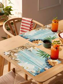 4pcs/6pcs Beach Vacation Style Marine Series Placemat, Starfish And Shell Design For Restaurant Decor - Multicolor - View 6