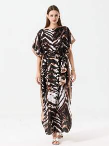 1pc Style Printed Robe With Headscarf For Women, Casual Vacation Robe - Multicolor - View 11