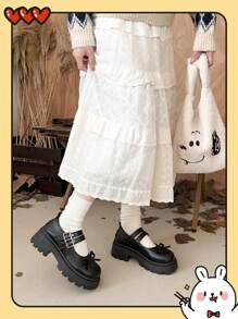 Women's Platform & Thick Sole Loafers/Black Buckle Bow Tie Small Leather Shoes, 2025 Spring New Retro Gothic Lolita Mary Jane Shoes