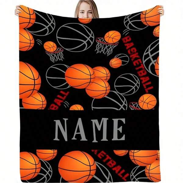 1 pieza Manta personalizada con nombre, manta de franela personalizada de baloncesto, recuerdo del juego de baloncesto, regalo de cumpleaños, regalo deportivo para fans y amigos del baloncesto, adecuado para oficina, cama, sofá, siesta, viaje