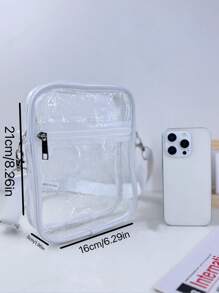1pc PVC Material Transparent Zipper Closure Unisex Crossbody Bag/Jelly Bag, Suitable For Summer Outdoor Use And Birthday Gift - A - View 12