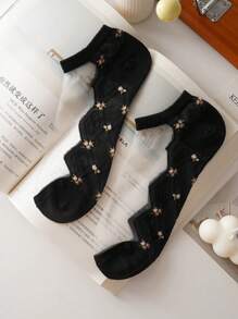 5 双女士多色什锦袜子，透明玻璃纤维，花卉底，轻质，透气针织面料，短袜，适合居家、通勤、派对、约会、节日礼物 - 彩色 - 查看 8