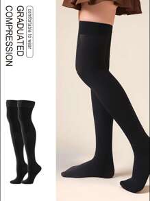 1 Pair Women's Thigh High Compression Stockings - Graduated Compression, Lightweight Breathable, Closed Toe Non-Slip, Recommend Sizing Up For Comfort & Warmth - Multicolor - View 7