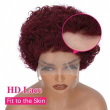 Pixie Cut Curly Human Hair Wigs Ginger 350 Short Curly Lace Front Human Hair Wigs For Women 6 Inch 13x1 Transparent Lace Frontal Wigs Water Wave Dark Rooted To Ginger Orange Color - 99J - 查看 2