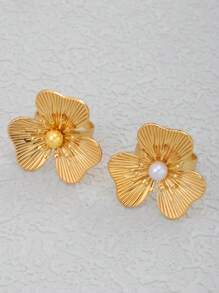 时尚优雅的女士不锈钢花卉可调节戒指 - 金黃色 - 查看 5