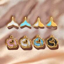 5 件套 304 不锈钢 18K 镀金珐琅蓝色美人鱼尾巴海洋可爱吊坠，手工制作的手链项链，沙滩派对装，女士礼物 DIY 珠宝制作项链配件手链珠串