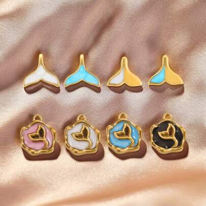 5 件套 304 不锈钢 18K 镀金珐琅蓝色美人鱼尾巴海洋可爱吊坠，手工制作的手链项链，沙滩派对装，女士礼物 DIY 珠宝制作项链配件手链珠串