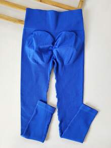 Women'S Seamless High-Elastic Sports Leggings, High-Waist Ribbed Booty Lifting Running Tight Workout Capri Pants Tights Spring - Royal Blue - View 4
