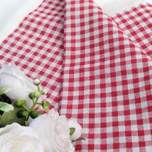 1pc Red & White Plaid Gingham Fabric With Floral Print, Countryside Style, Photography Backdrop, DIY Craft, Gift Wrapping, Tablecloth, Curtain, Sofa Upholstery - Multicolor - View 1