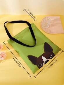 1 Stück süße Cartoon Boston Terrier Muster Leinwand Tragetasche, Damen Handtasche, lässige Shopper Tasche mit großer Kapazität, vielseitige Schultertasche, neu im Herbst/Winter Schultertasche mit großer Kapazität