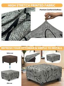 1pc Stretch Rectangular Footstool Cover Printed Footrest Cover, Fits Footstools/Ottomans, With Non-Slip Elastic Bottom - Multicolor - View 4