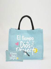 Bộ 2 túi vải lanh màu xanh dương có quai xách, in họa tiết chữ "El-Tiempo Love", quà tặng cá nhân hóa cho kỷ niệm ngày cưới hoặc sinh nhật bạn bè, túi tote thời trang nữ bằng vải canvas có nút cài, chất liệu vải lanh dày dặn. - Màu xanh lam - Xem 12