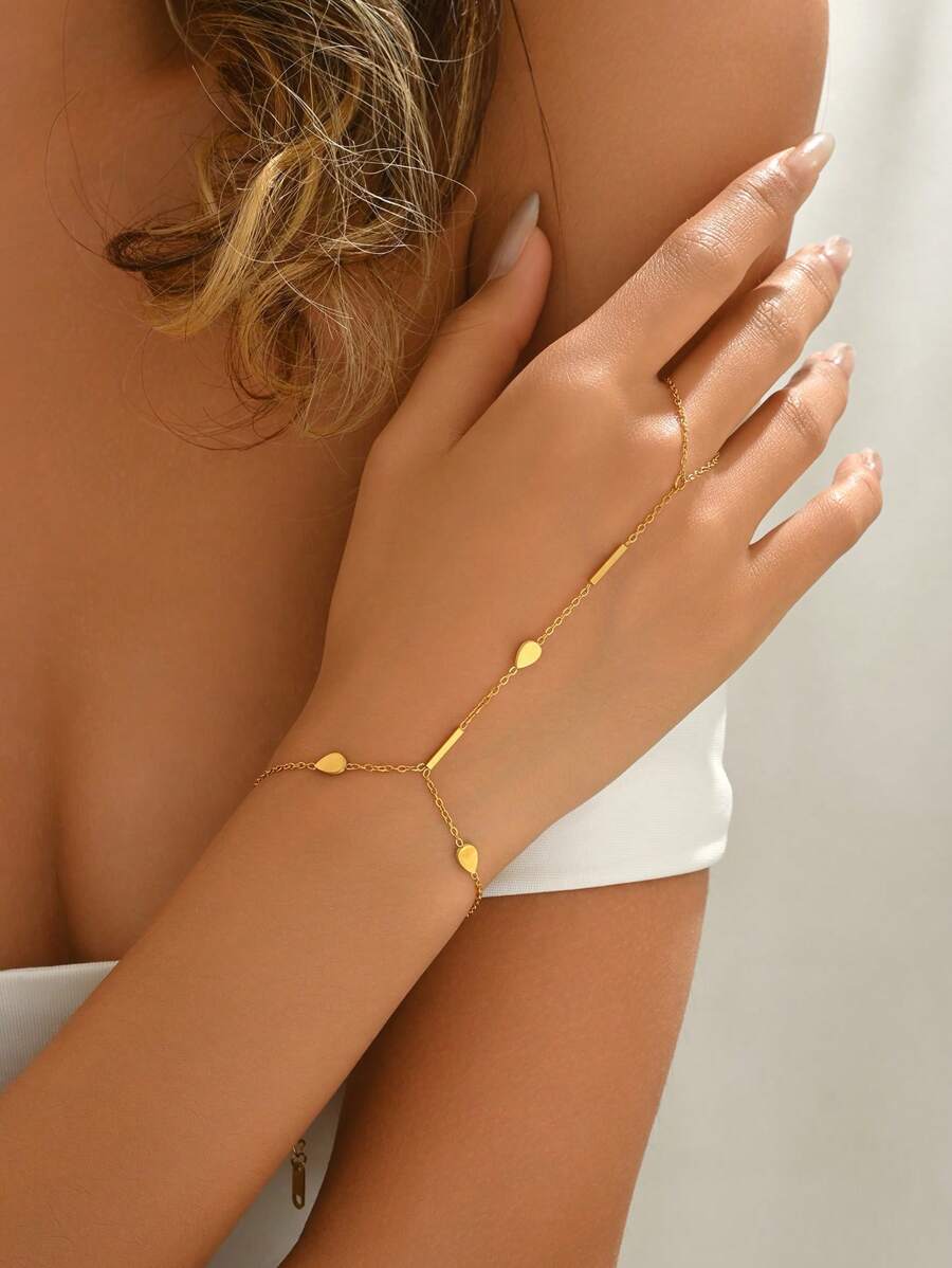 LIEBEIRIS 1 件 18K 镀金简约水滴手链，不锈钢，适合女性日常佩戴和送礼 - 金黃色 - 查看 1