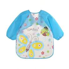 1pc Cartoon Pattern Feeding Bib With Long Sleeves For 0-6 Years Old Children, Durable Polyester, Adjustable Hook & Loop Closure - Multicolor - View 10