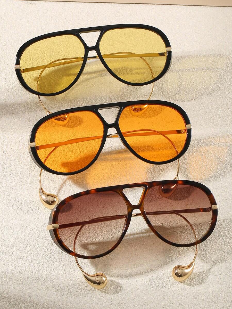 1pc Ombre Shiny Round Sexy PC (Polycarbonate) Pilot Frame Glasses With Ear Pendant, Fashion All Season For Summer Beach Vacation,Outdoor,Travel