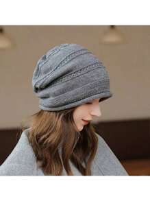Warm Knitted Hat With Ear Flaps - Solid Color, Elastic And Lightweight, Suitable For Winter Warmth - 卡其色 - 查看 3