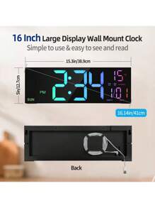 16.5inch Large Digital Wall Clock With Remote Control, Large LED/Double Alarm Clock/8 RGB Colors/Auto Brightness/Date/Auto Daylight Saving Time/Temperature/Ambient Light/Dimming/Timer, Suitable For Gym, Living Room, Bedroom, Office, Kitchen Home Wall Decoration, Valentine's Day Gift - White - View 6
