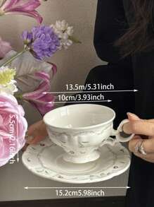1 pièce Assiette à dessert en porcelaine florale vintage française, bord rose pâle, style antique de haute qualité, retour à l'école