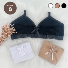 Kit With 3 Cotton Children's Bras For Girls - 黑與白 - 查看 1