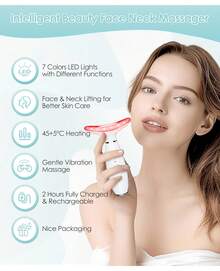 7 Color Neck Face Massager - Facial Massager Tool For Skin Care At Home, Vibrating Face Massager With Thermals, Galvanic Machines White - Pink - View 12